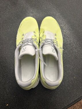 On Cloud Men's Athletic Running Shoes in Neon Yellow and Light Gray